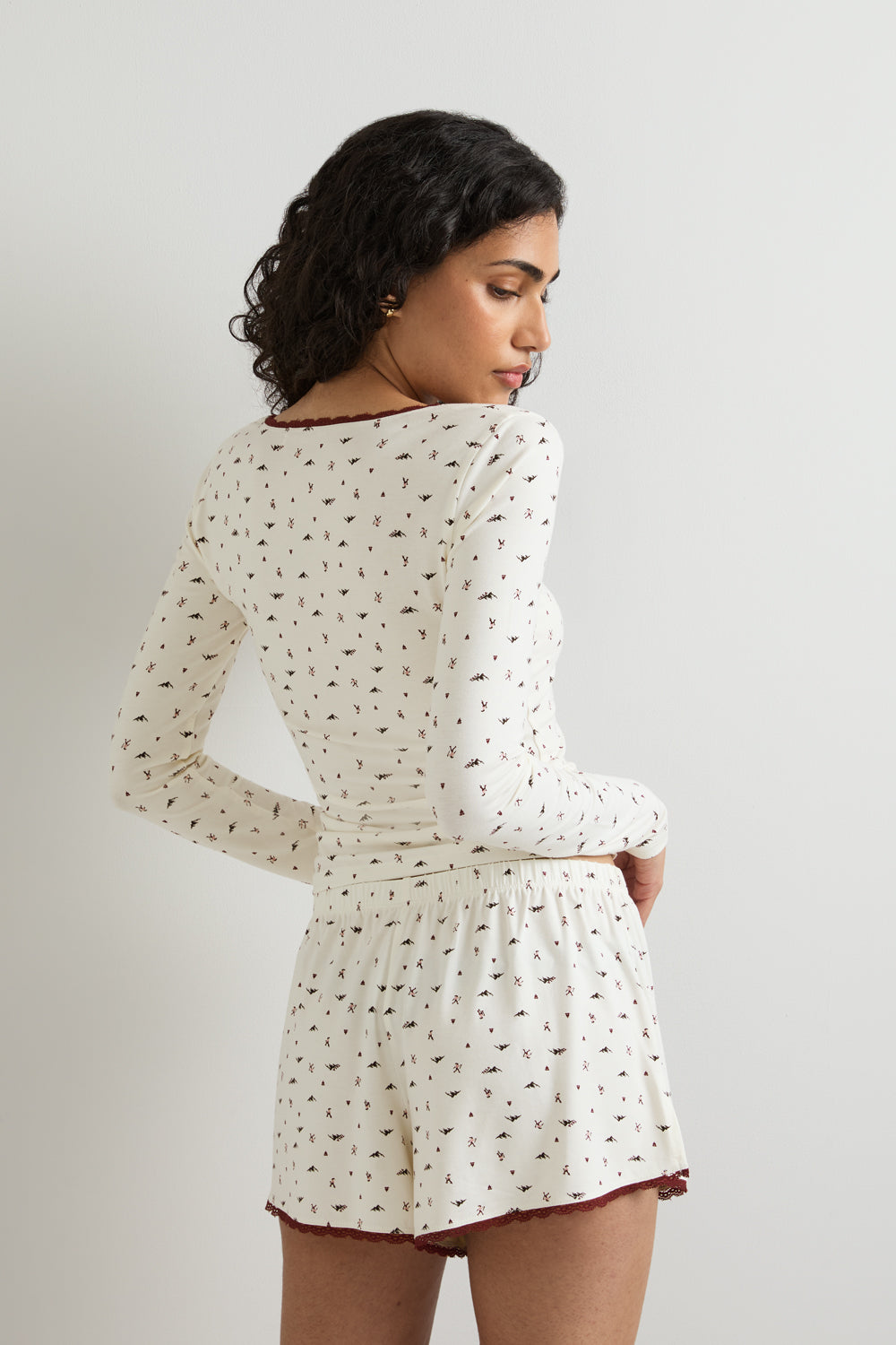 Lace Trim Pyjama Short - Hiking Print