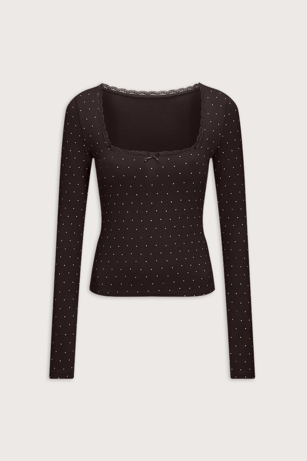 Lace Trim Pyjama Top - Americano Polka Dot