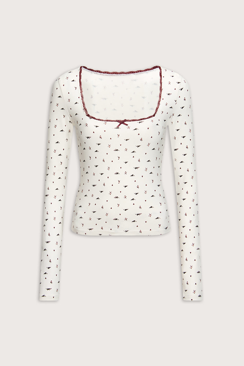 Lace Trim Pyjama Top - Hiking Print