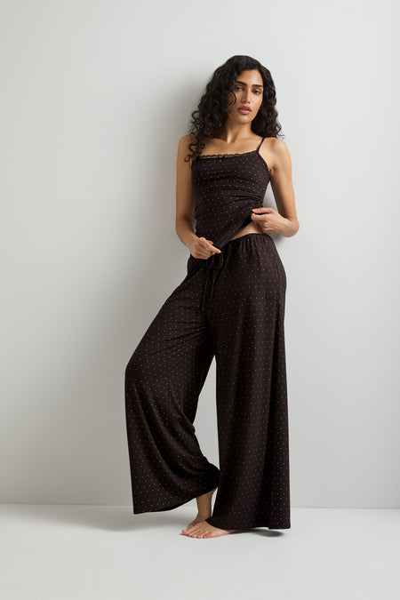 Drawstring Pyjama Trouser - Americano Polka Dot