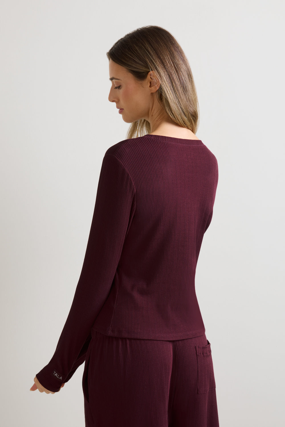 Pointelle Button Up Pyjama Cardigan - Burgundy Marl