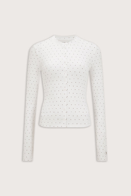 Pointelle Button Up Pyjama Cardigan - Ivory Polka Dot Print