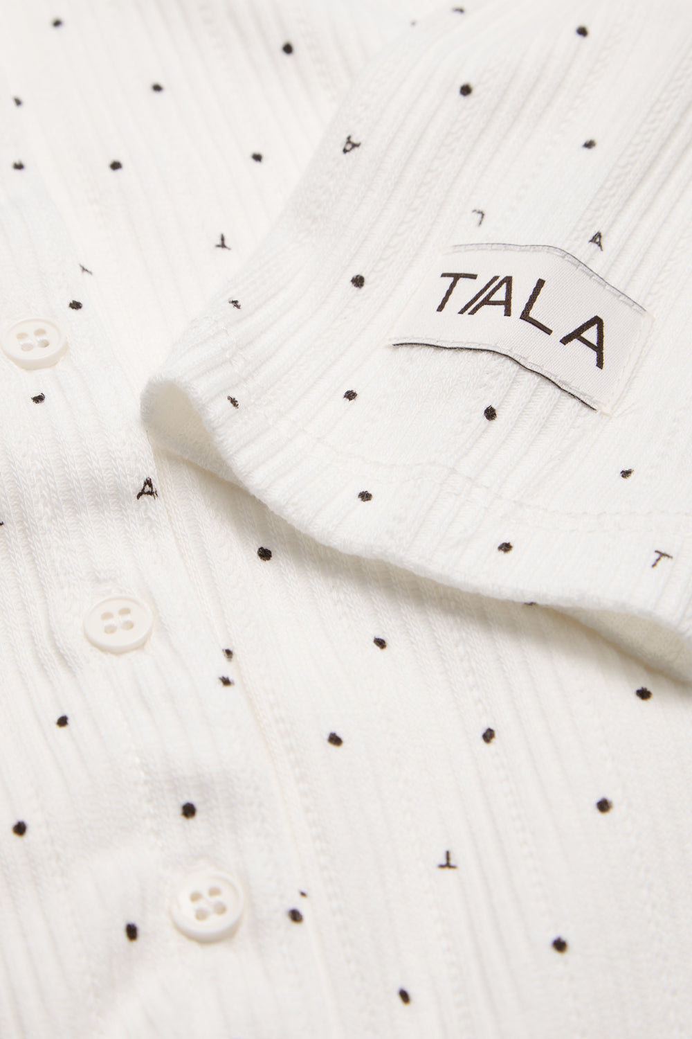 Pointelle Button Up Pyjama Cardigan - Ivory Polka Dot Print