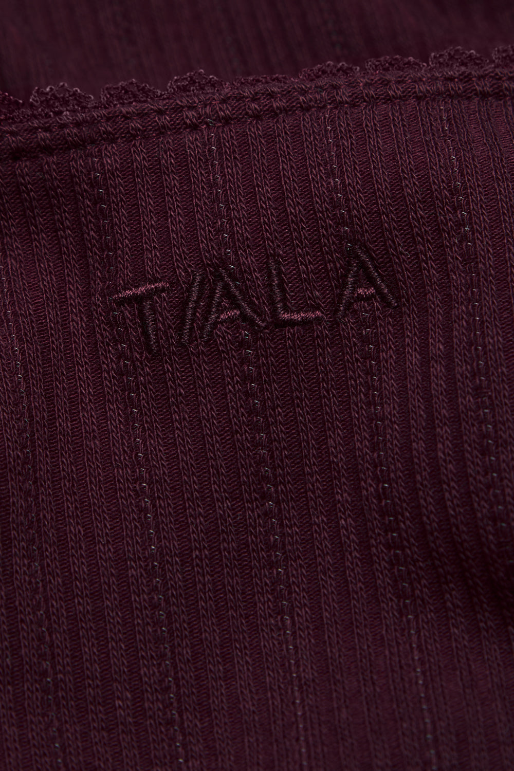 Pointelle Square Neck Pyjama Vest - Burgundy Marl
