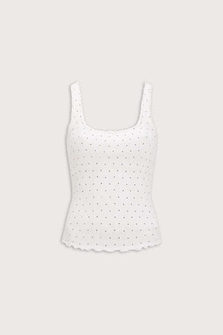 Pointelle Square Neck Pyjama Vest - Ivory Polka Dot Print
