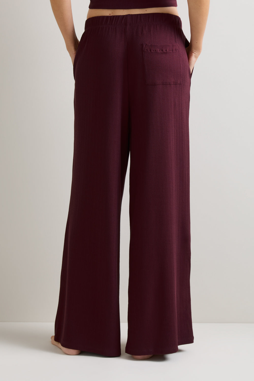 Pointelle Wide Leg Pyjama Bottoms - Burgundy Marl