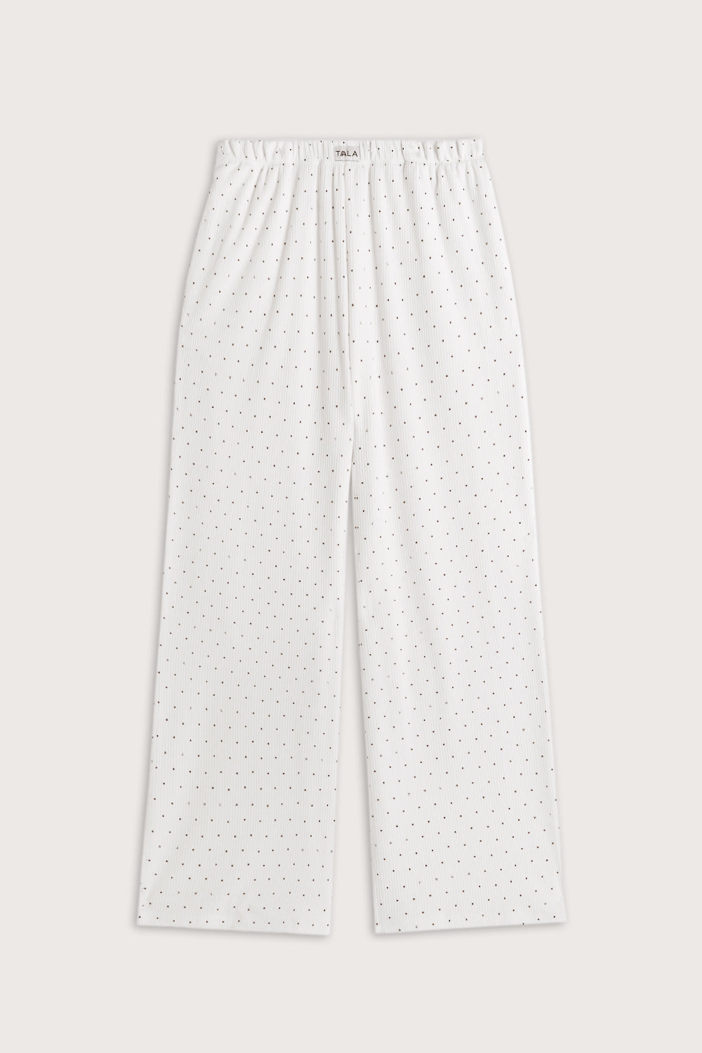 Pointelle Wide Leg Pyjama Bottoms - Ivory Polka Dot Print