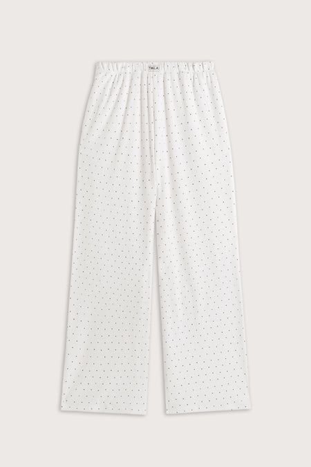 Pointelle Wide Leg Pyjama Bottoms - Ivory Polka Dot Print