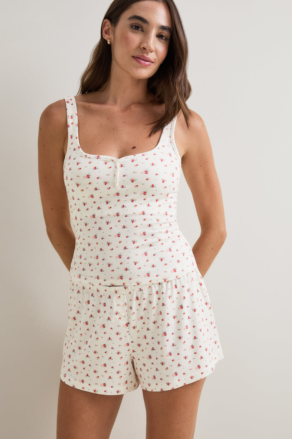 Button Pyjama Shorts - Ivory Floral Print