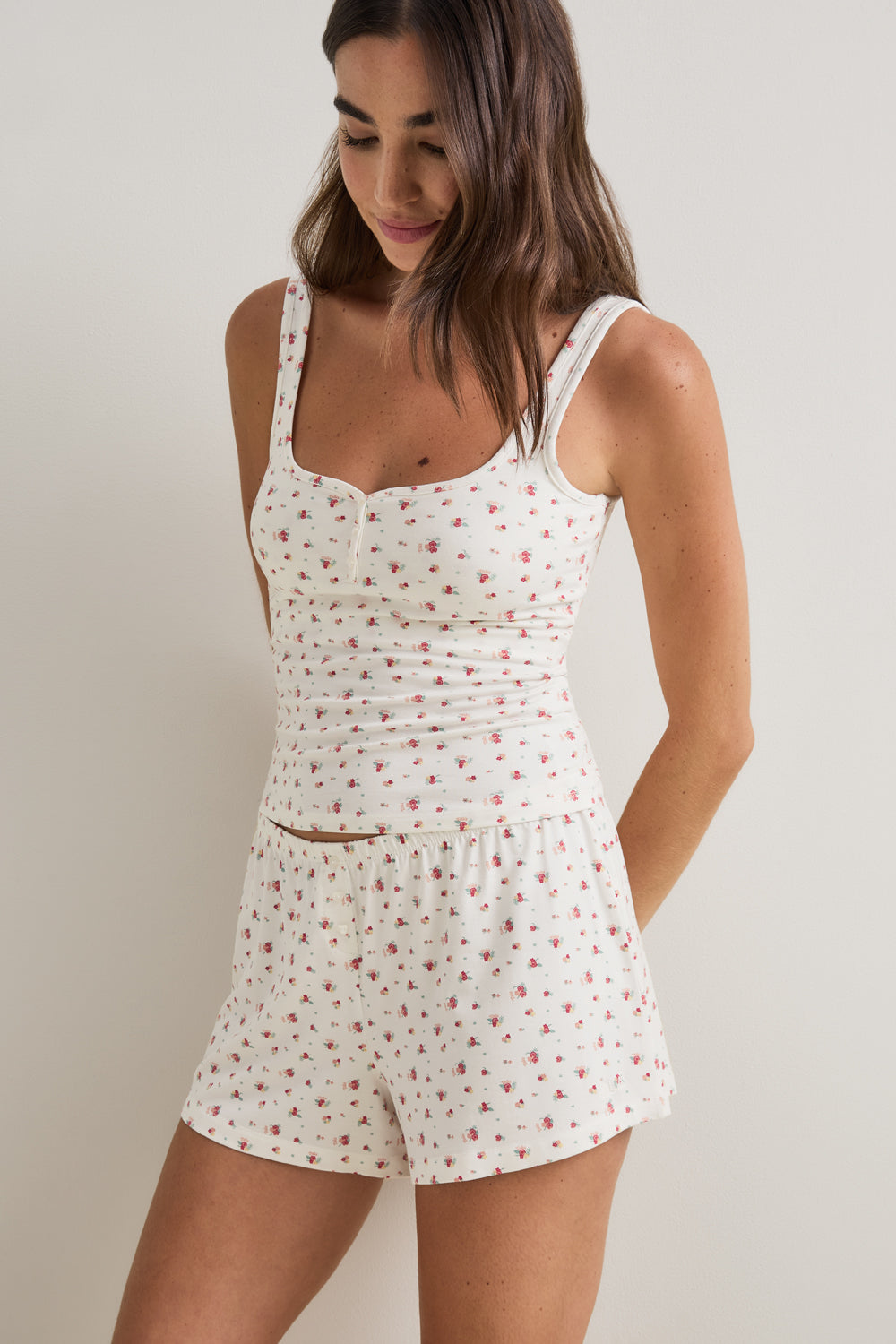 Button Pyjama Shorts - Ivory Floral Print