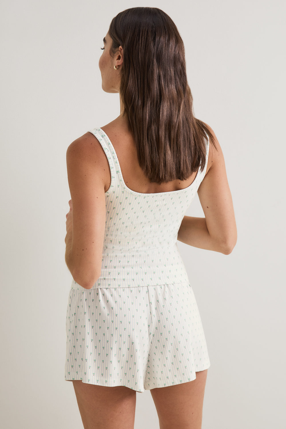 Button Pyjama Shorts - Blue Stripe Palm Print