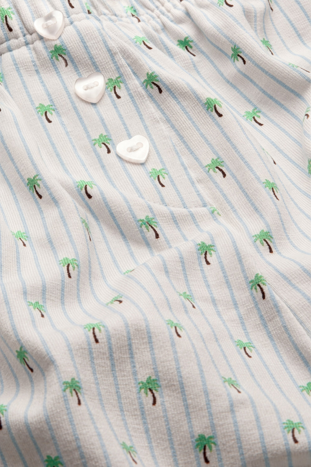 Button Pyjama Shorts - Blue Stripe Palm Print