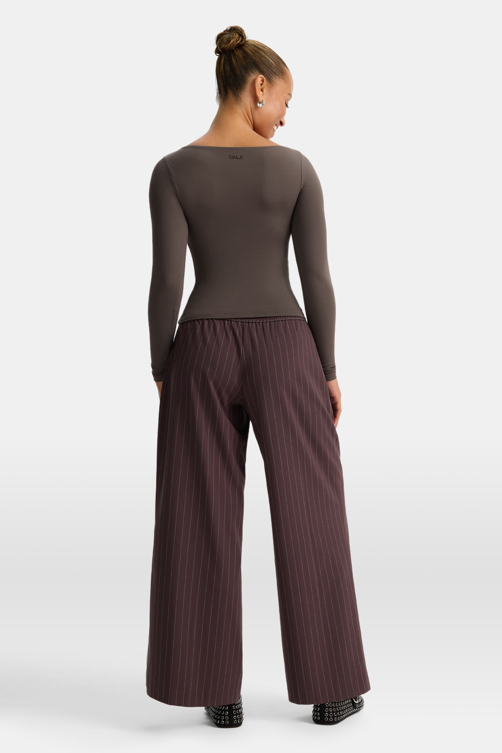 365 Boat Neck Long Sleeve Top - Mocha Brown