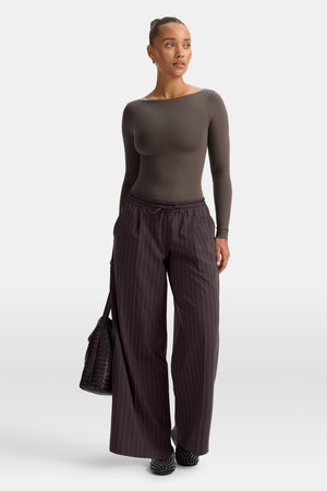 365 Boat Neck Long Sleeve Top - Mocha Brown