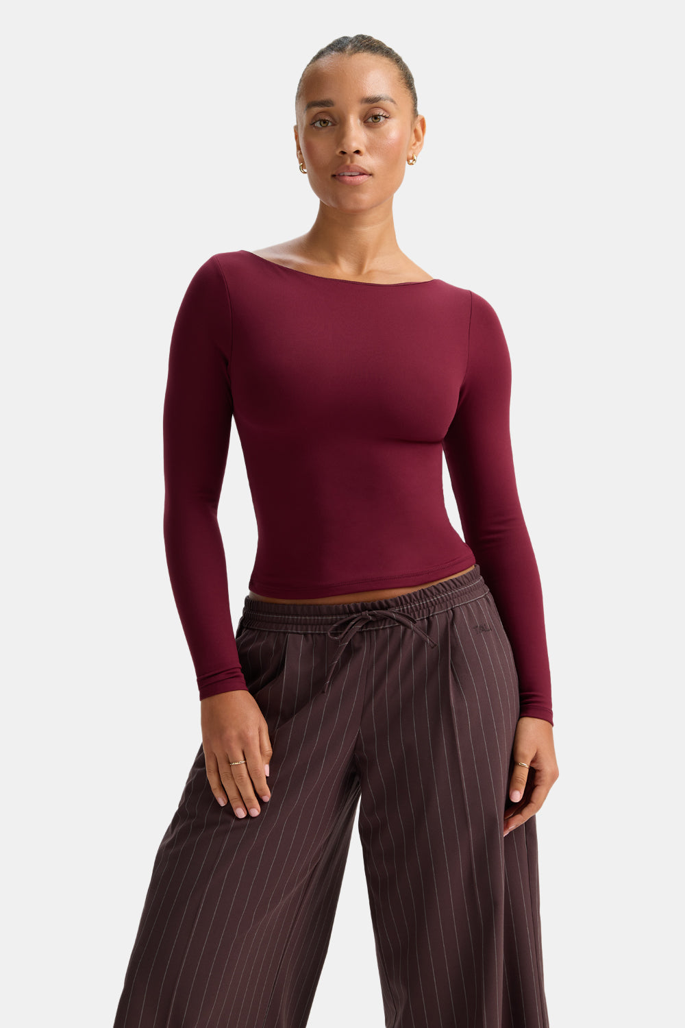 365 Boat Neck Long Sleeve Top - Port Red