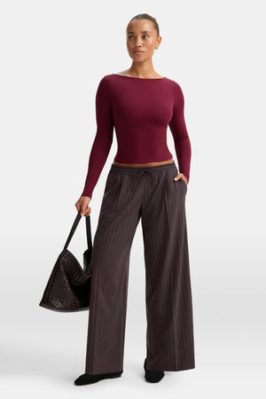 365 Boat Neck Long Sleeve Top - Port Red