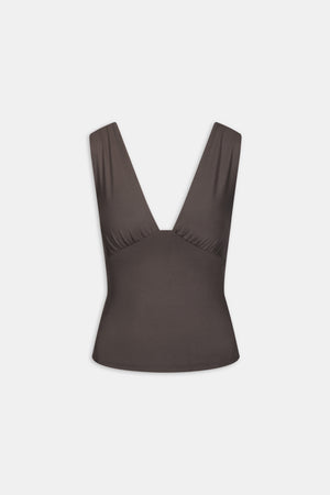 365 Plunge Neckline Top - Mocha Brown