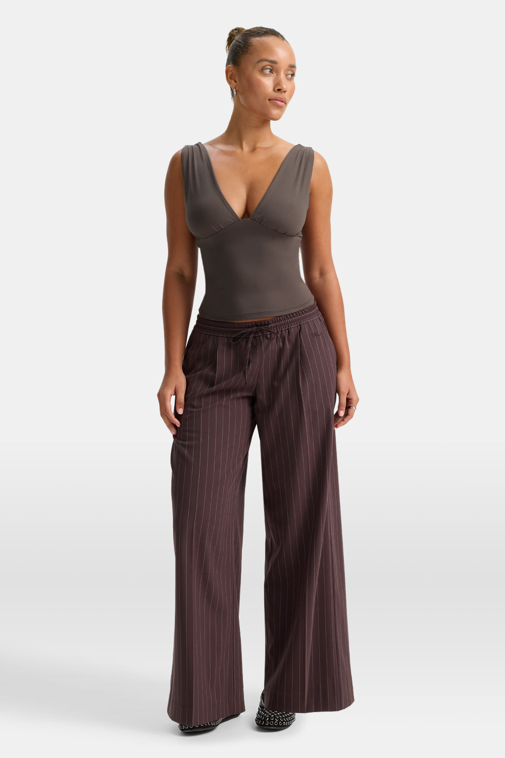 365 Plunge Neckline Top - Mocha Brown