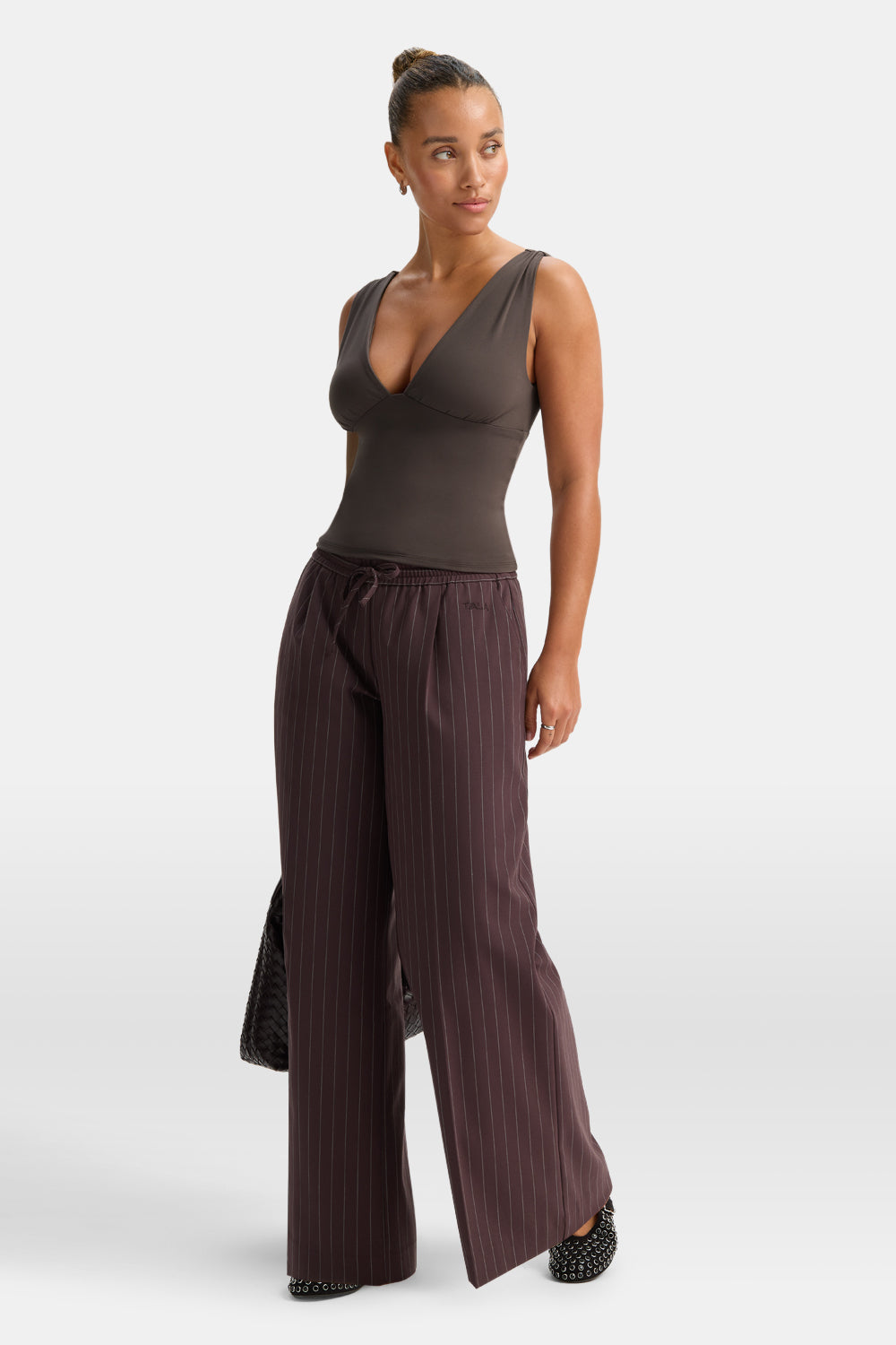 365 Plunge Neckline Top - Mocha Brown