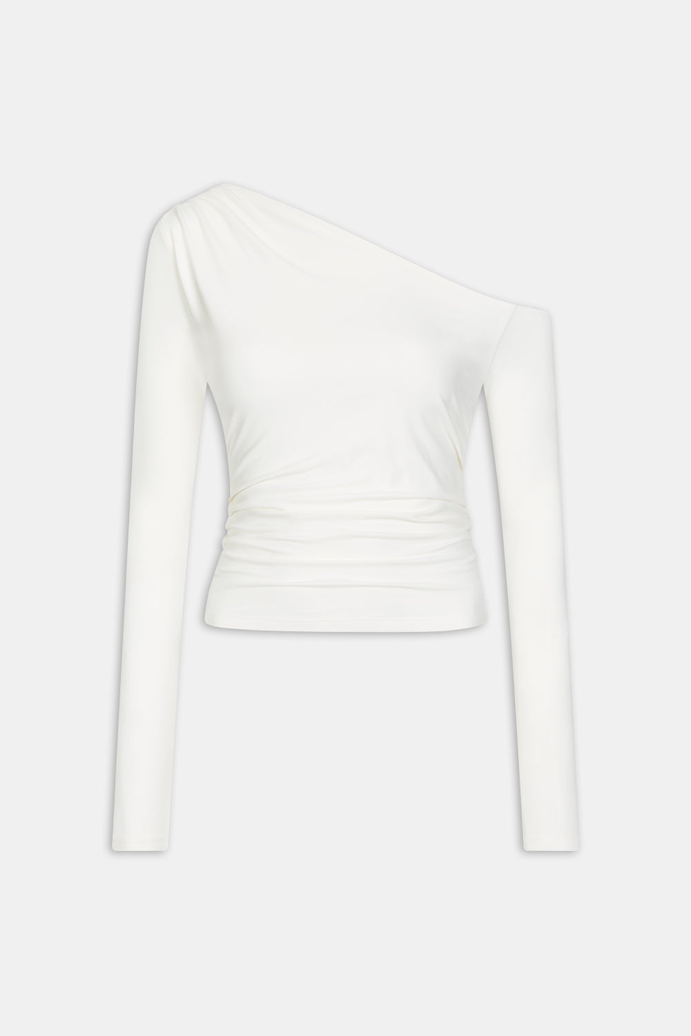 365 Asymmetric Ruched Long Sleeve Top - Coconut Milk