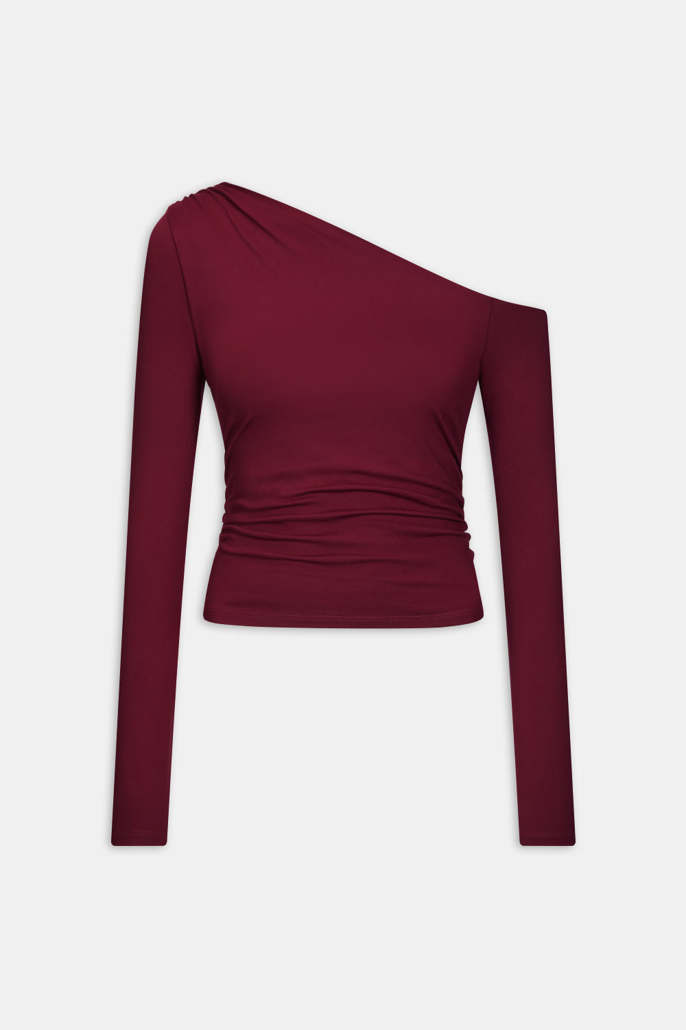 365 Asymmetric Ruched Long Sleeve Top - Port Red