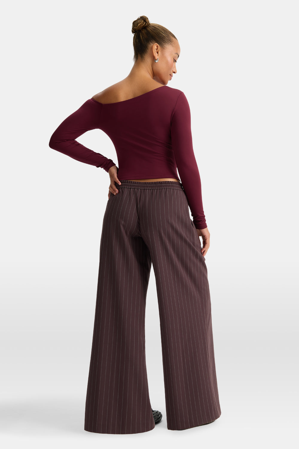 365 Asymmetric Ruched Long Sleeve Top - Port Red