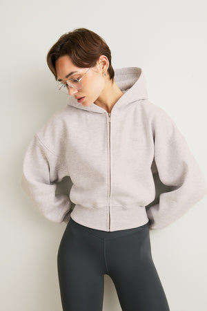 Cocoon Zip Through Hoodie - Oat Marl