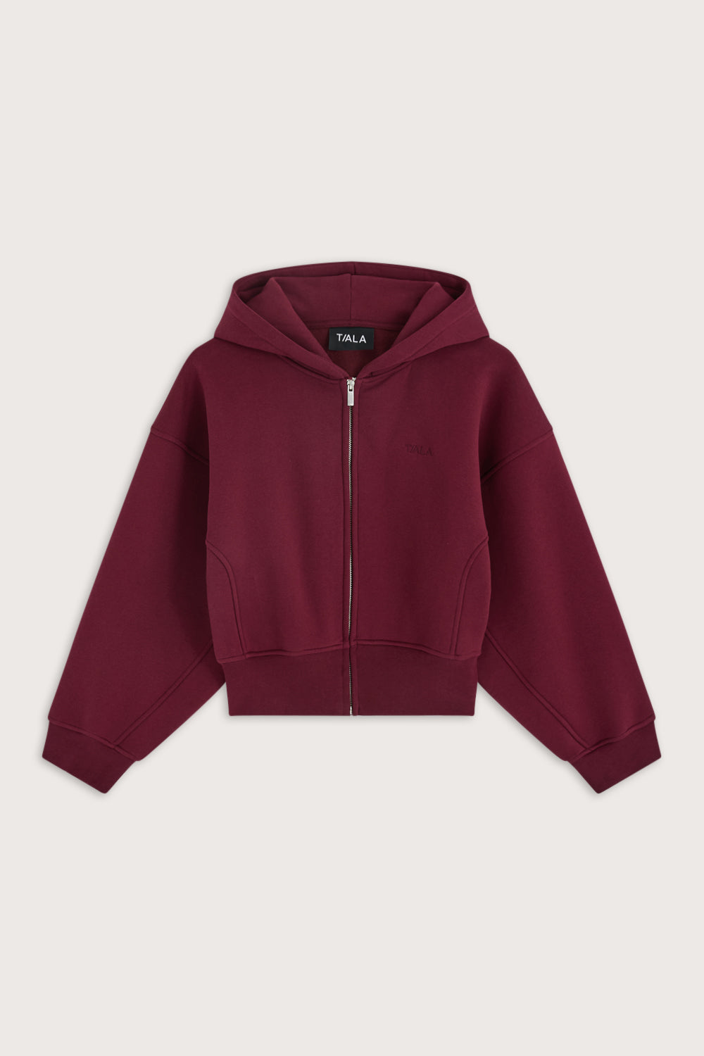 Cocoon Zip Through Hoodie - Port Red – TALA Cocoon Zip Through Hoodie - Port Red – TALA