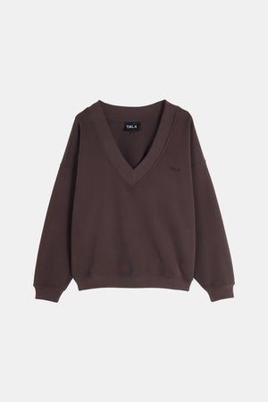 Oversized V Neck Sweatshirt - Deep Taupe