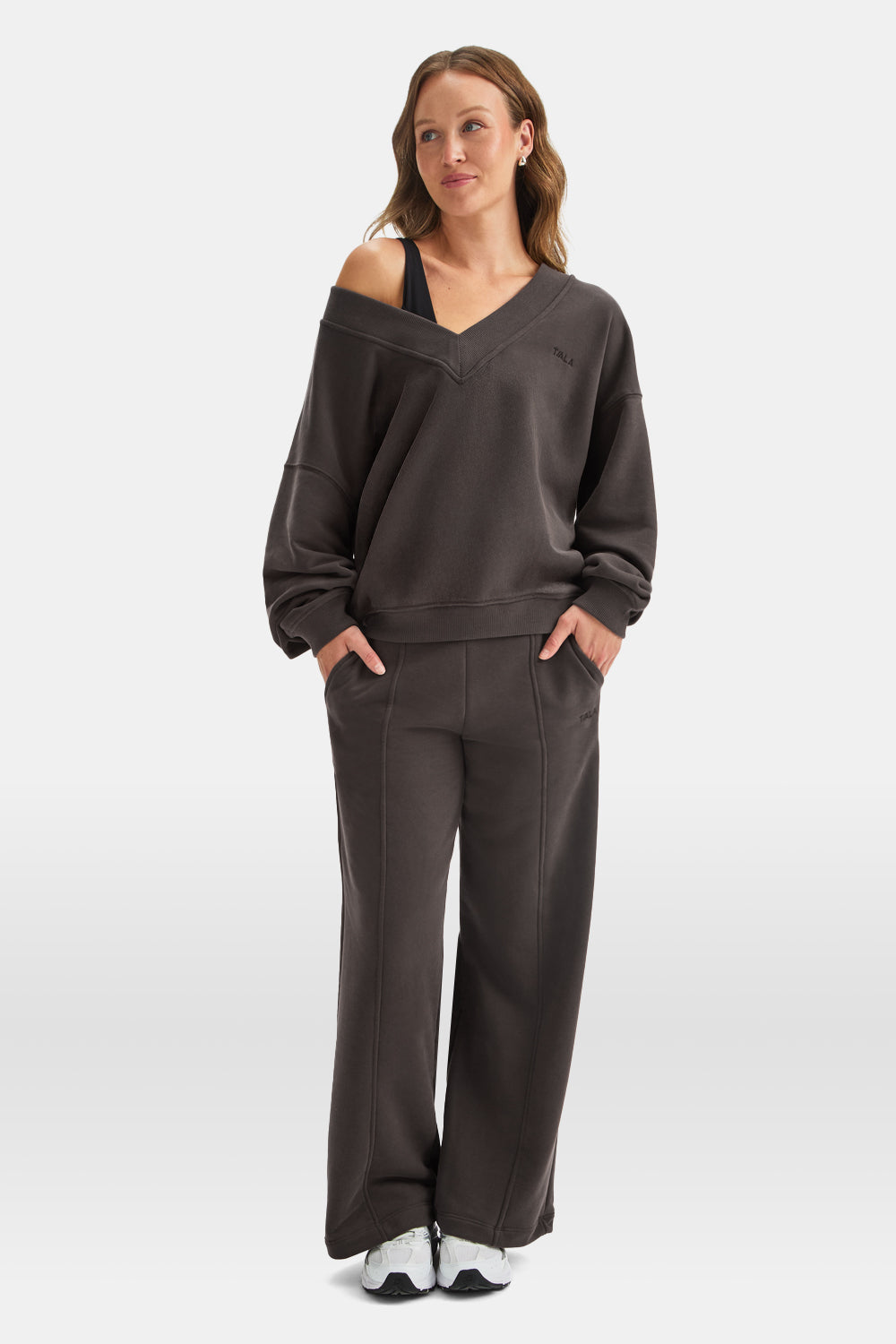 Oversized V Neck Sweatshirt - Deep Taupe