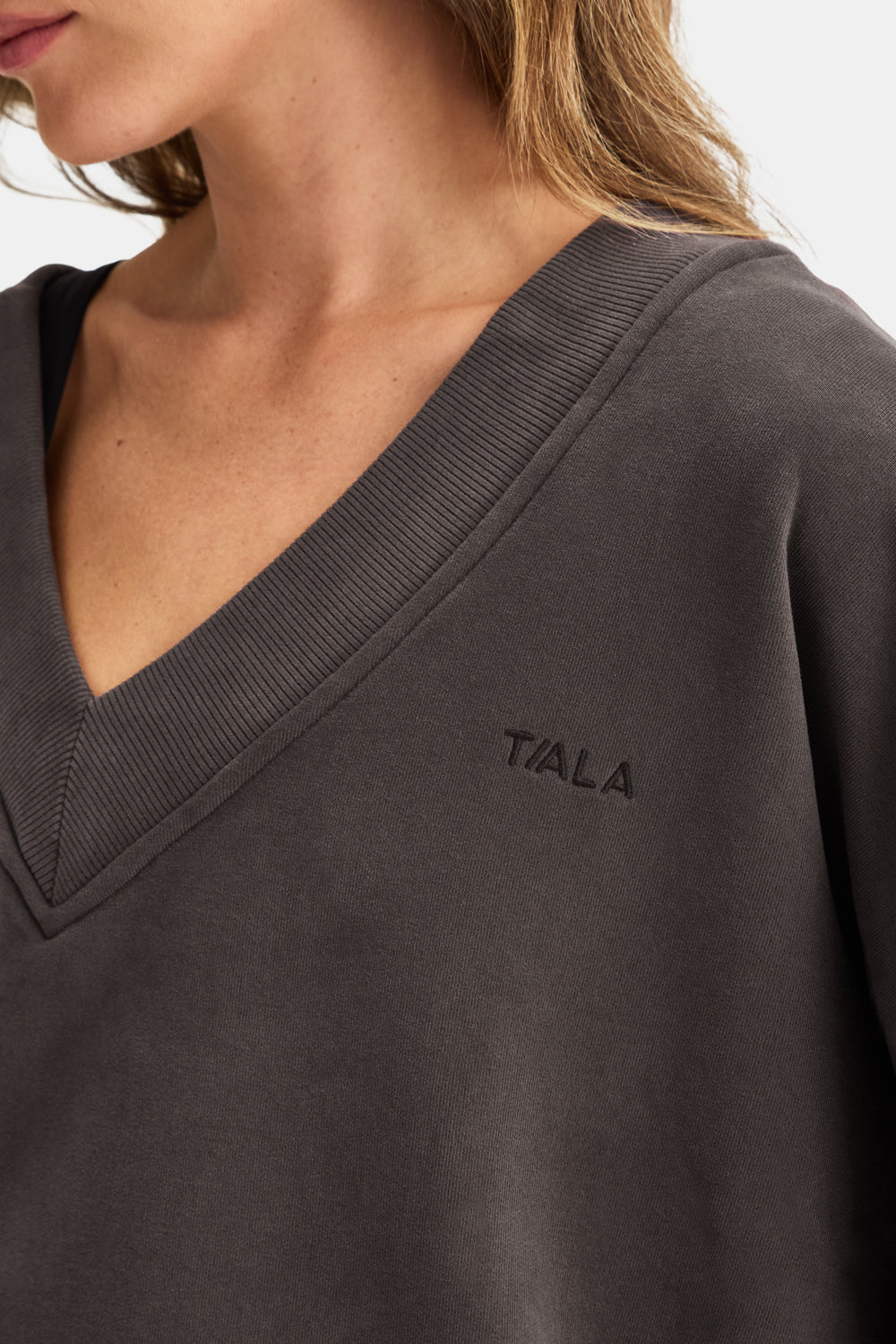 Oversized V Neck Sweatshirt - Deep Taupe