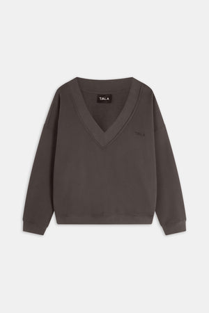 Oversized V Neck Sweatshirt - Deep Taupe