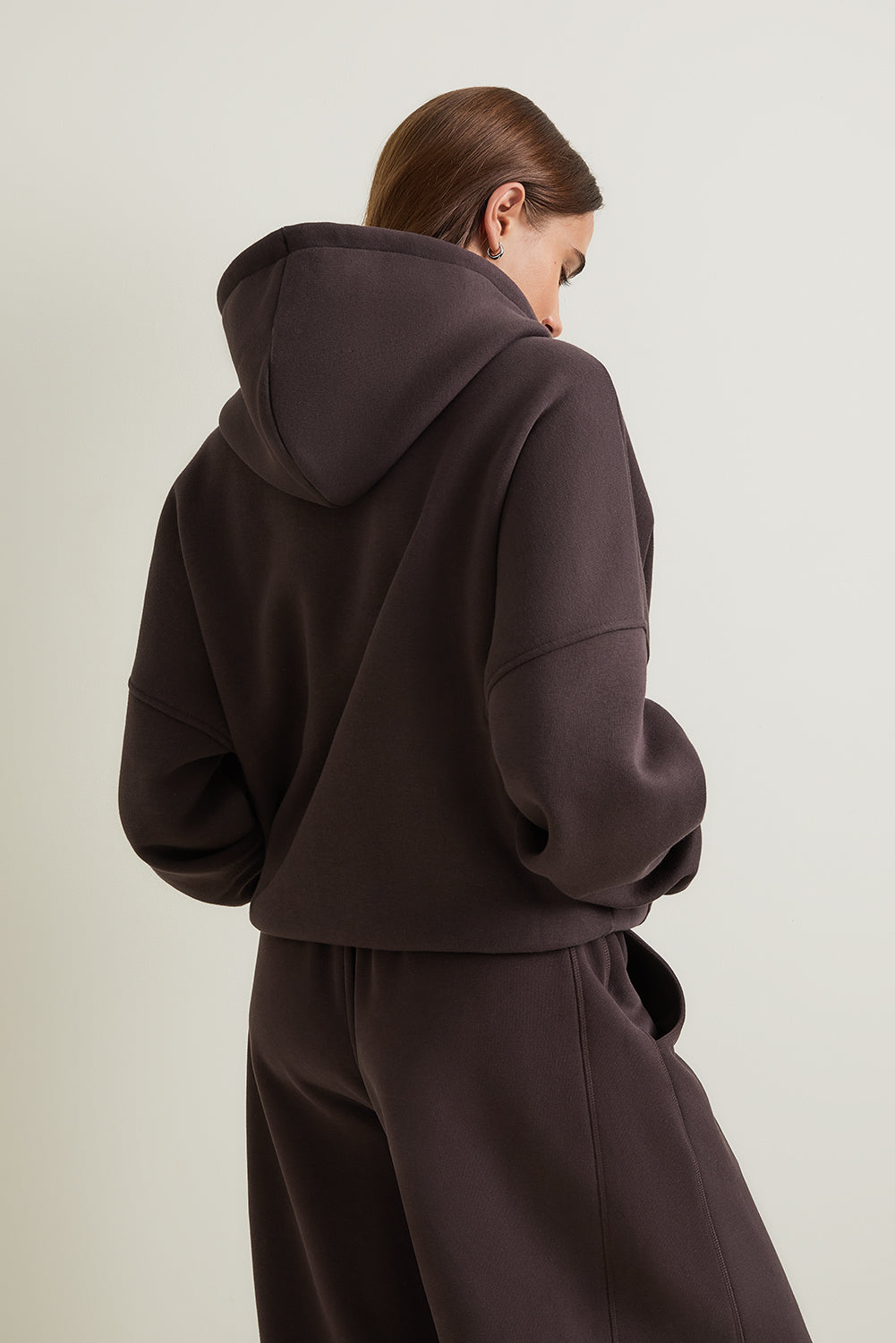 Oversized Cocoon Zip Through Hoodie - Americano