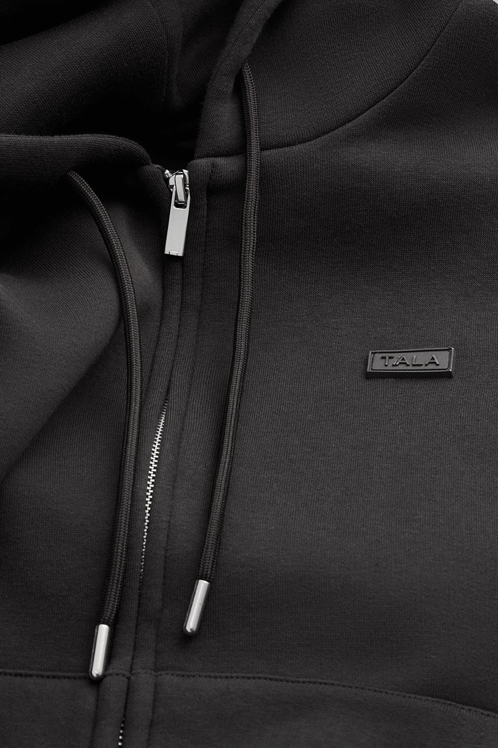 Oversized Cocoon Zip Through Hoodie - Vintage Black