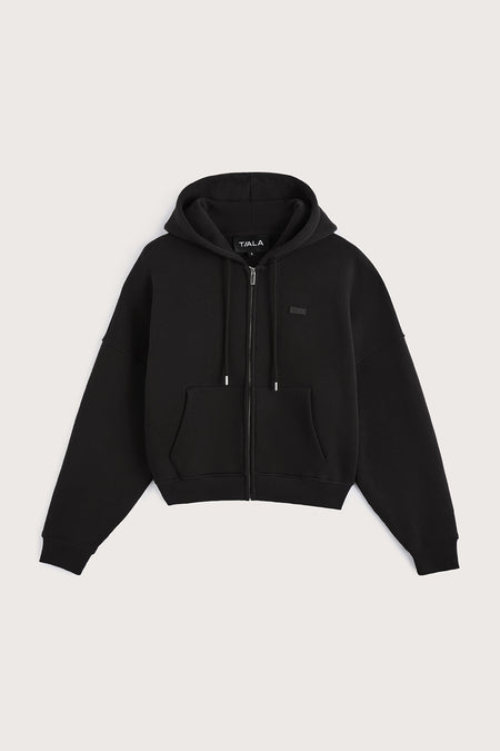 Oversized Cocoon Zip Through Hoodie - Vintage Black