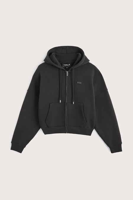 Oversized Cocoon Zip Through Hoodie - Vintage Black