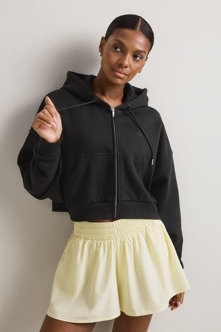 Slouchy Cocoon Zip Through Hoodie - Shadow Black