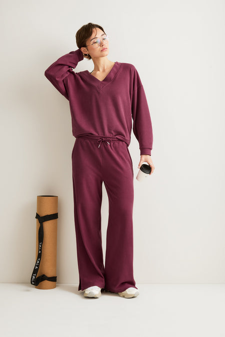 Plush Wide Leg Jogger - Cranberry