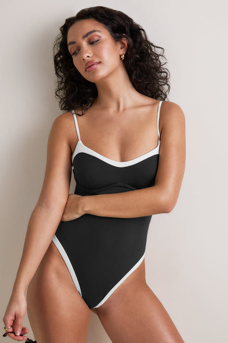 Contrast Underwired Swimsuit - Shadow Black