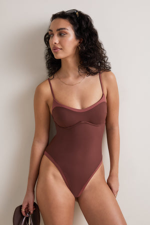 Contrast Underwired Swimsuit - Deep Rust