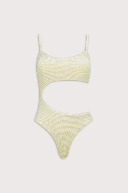 Crinkle Cut Out Swimsuit - Blue / Yellow