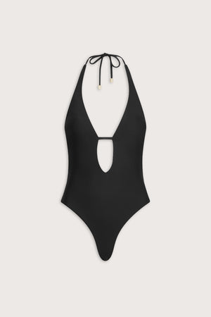 Multiway Halter Tie Back Swimsuit - Shadow Black