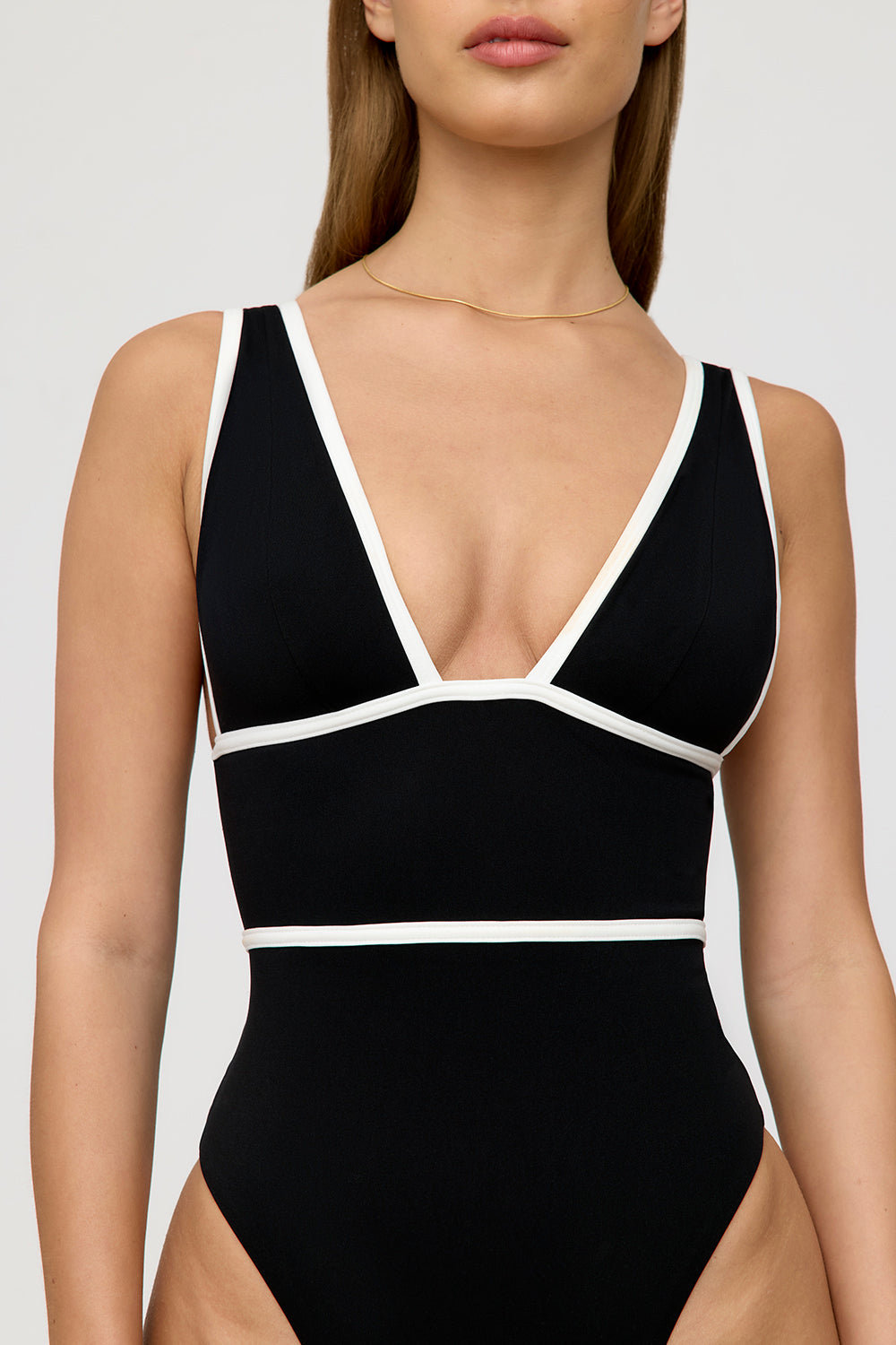 Black one piece with white trim store