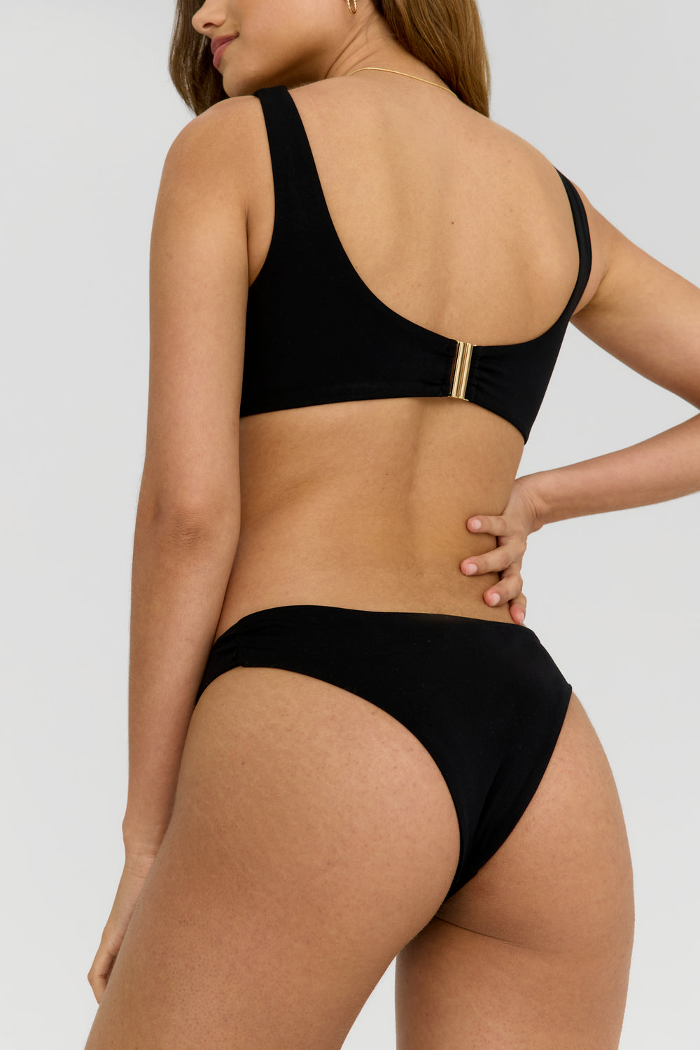 Aphrodite Plunge Neck Ring Bikini Top - Shadow Black