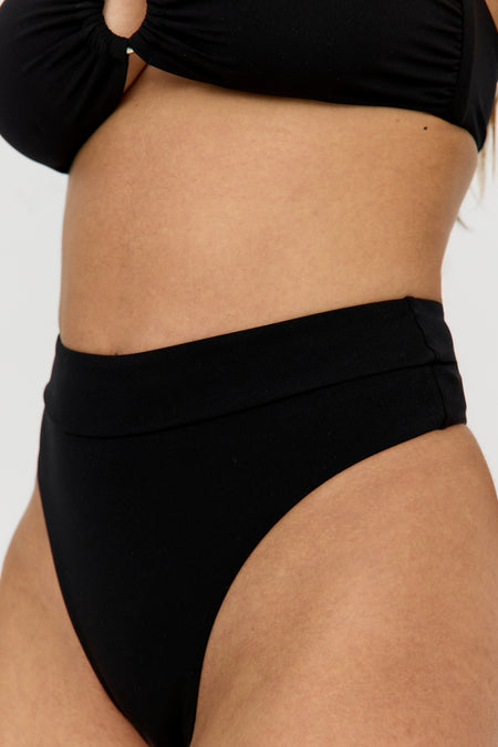 Tierra High Waisted Cheeky Bikini Brief - Shadow Black