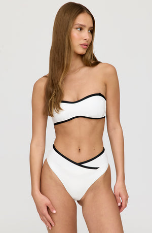 MYKONOS CONTRAST TRIM MULTIWAY BANDEAU BIKINI TOP - COCONUT MILK AND SHADOW BLACK