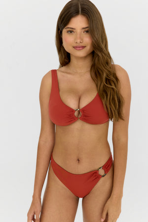 Aphrodite Plunge Neck Ring Bikini Top - Rust Orange