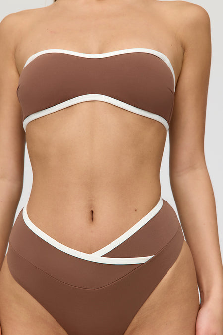 Palma Contrast Trim Wrap Waist Bikini Brief - Terracotta And Coconut Milk