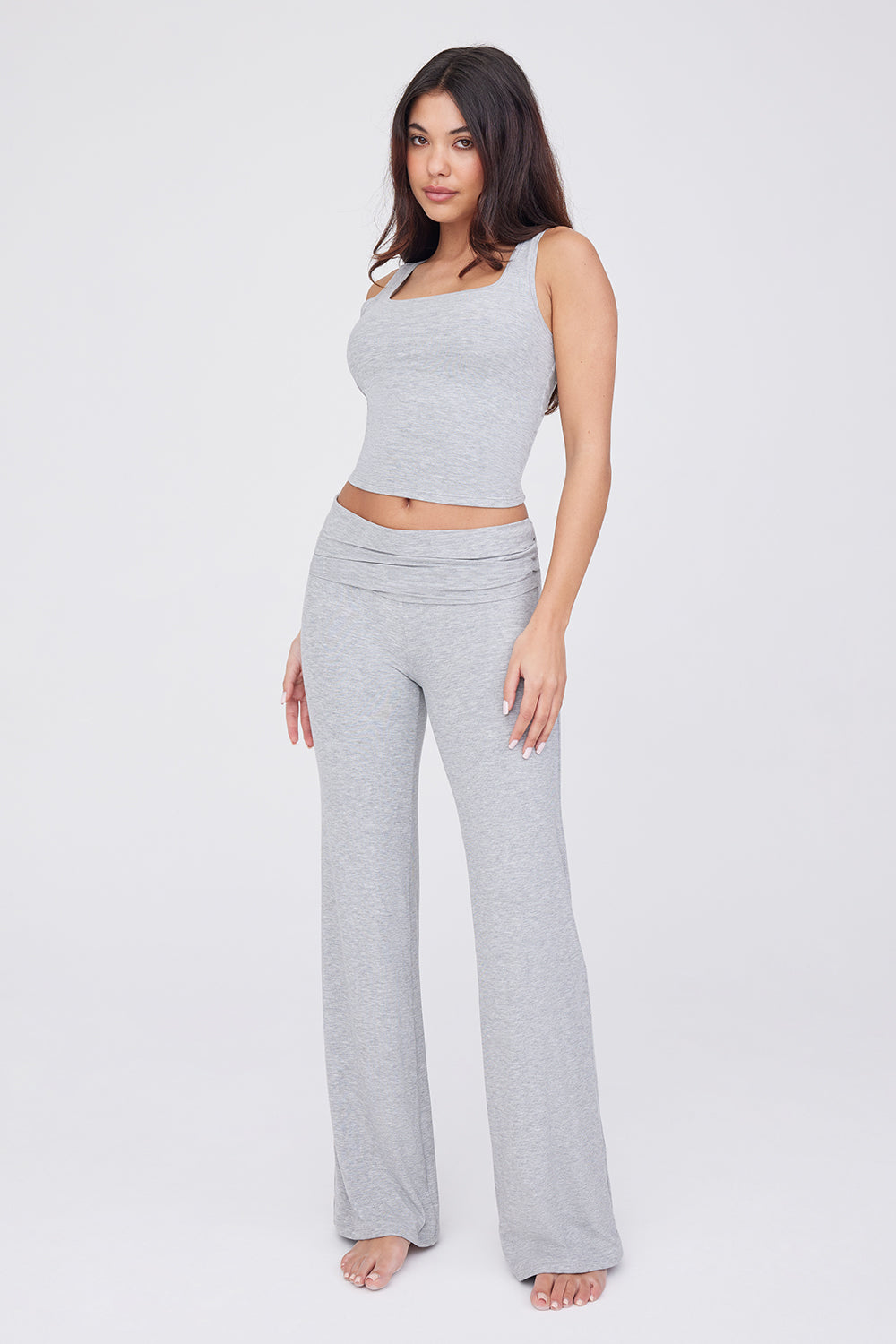 365 SCULPTING LOUNGE MULTIWAY FOLD WAIST FLARED TROUSERS - GREY