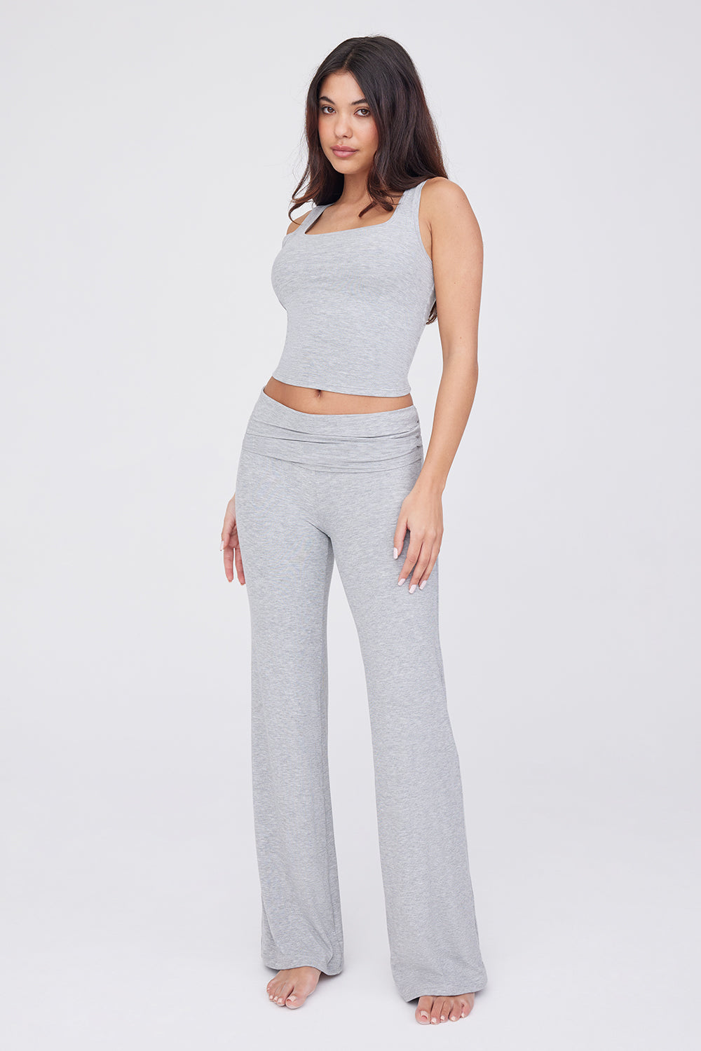 Petite Grey Marl Basic Flare Leg Trousers